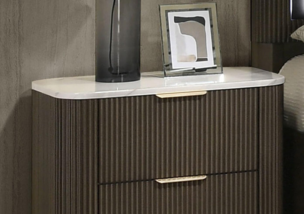 Dark Walnut Nightstand with Marble Top for Contemporary Bedrooms.