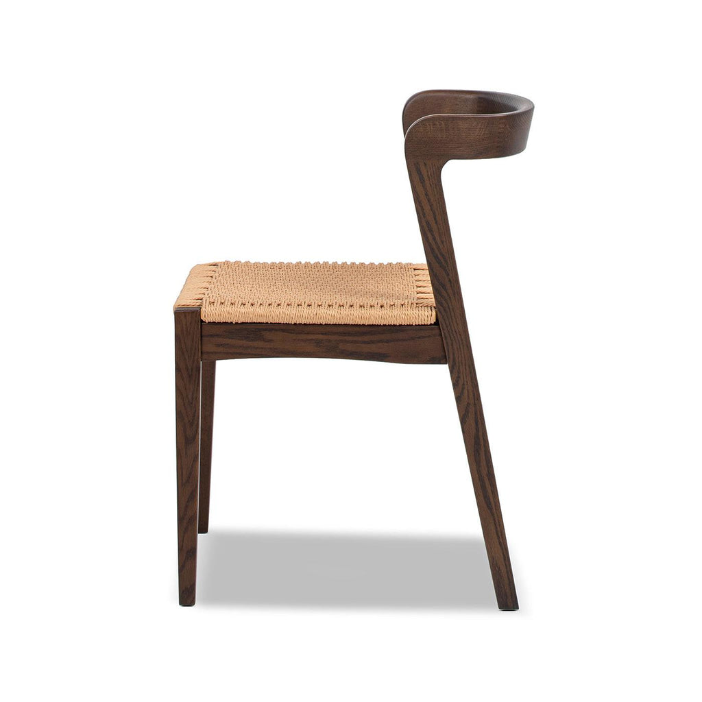 Capri Woven Seat Oak Wood Dining Chair Dark Brown Red Oak.