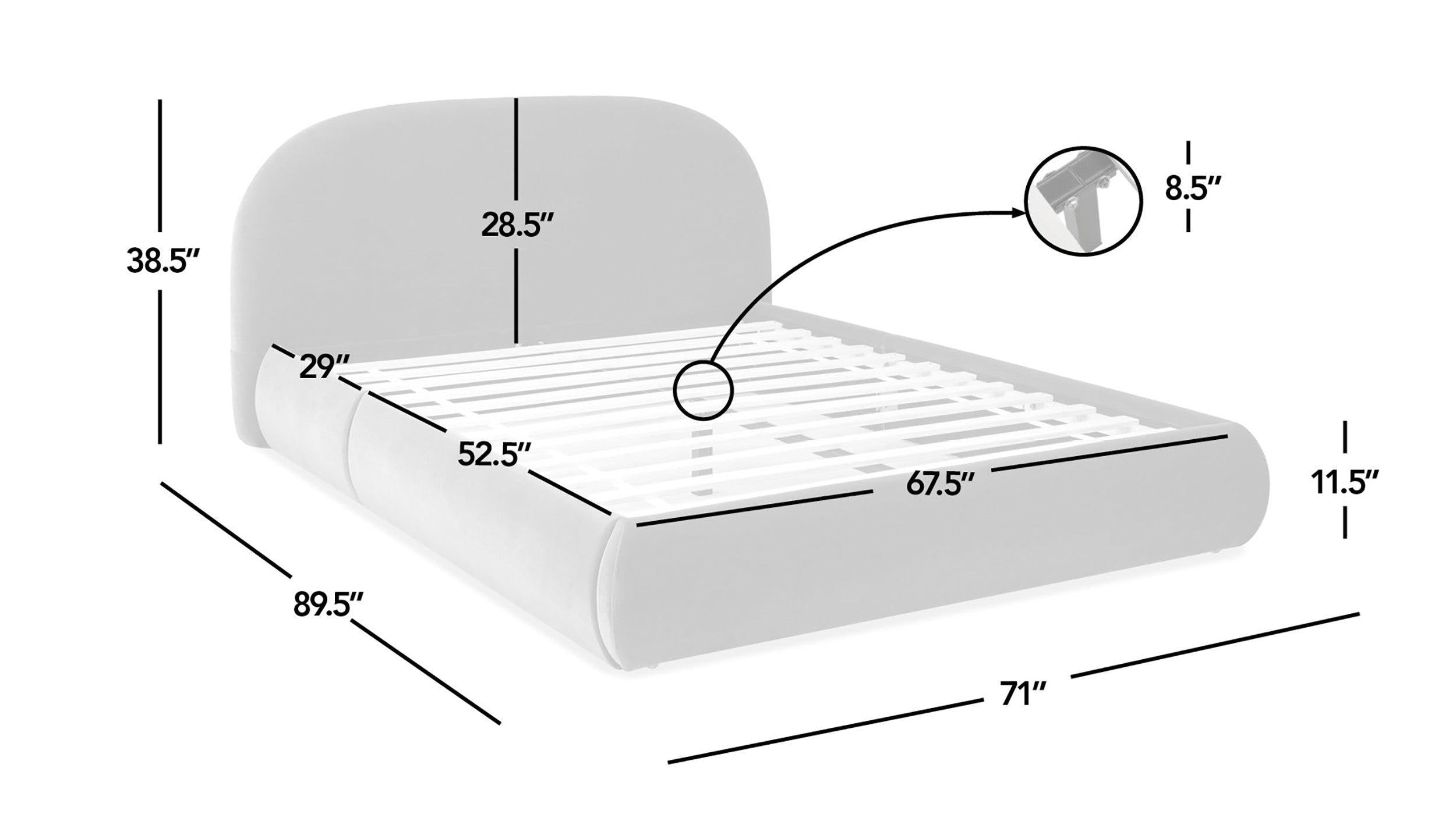 Archie Puffy Upholstered Platform Bed, Queen, Almond White.