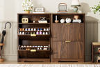 Shoe Storage Cabinet for Entryway with Flip Drawers - Walnut
