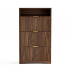 Walnut Shoe Cabinet with Flip Drawers for Entryway Storage