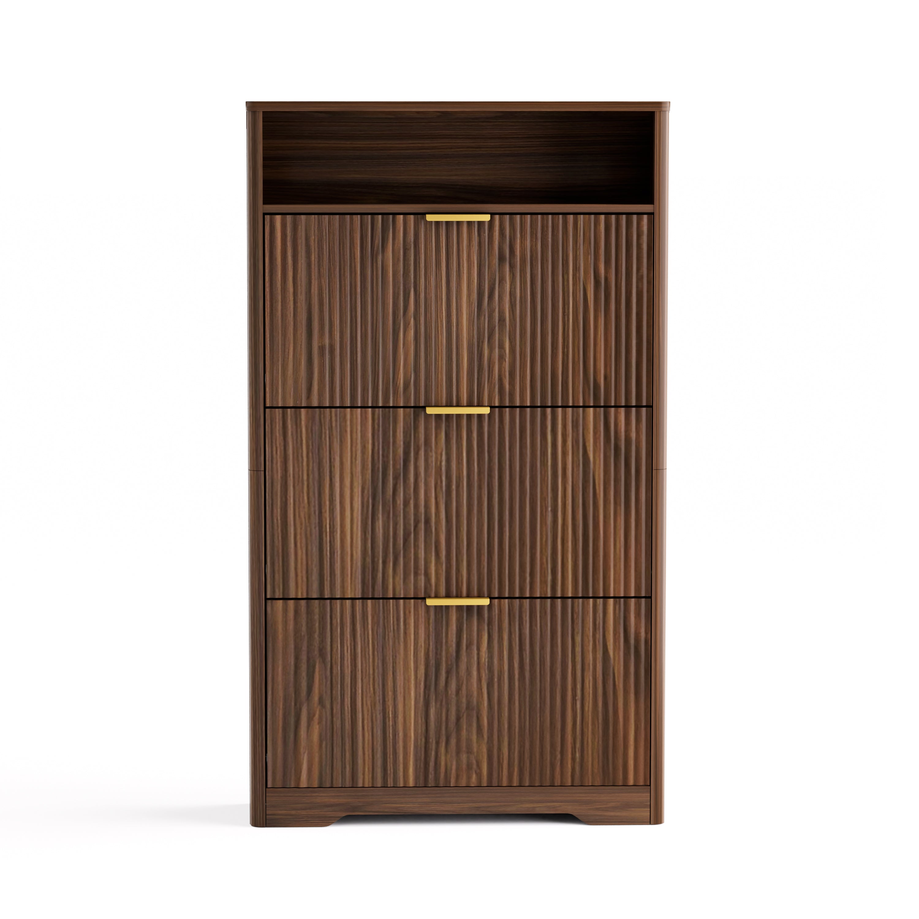 Walnut Shoe Cabinet with Flip Drawers for Entryway Storage