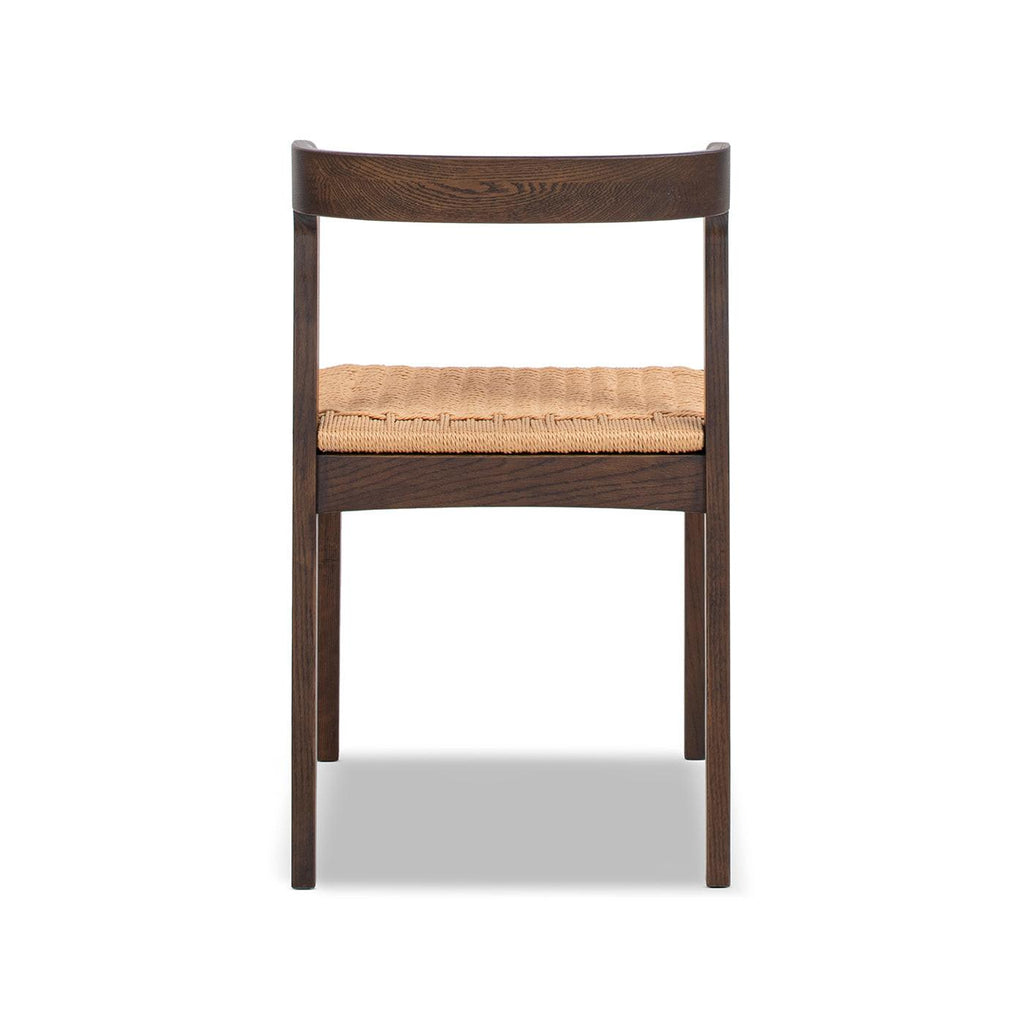 Capri Woven Seat Oak Wood Dining Chair Dark Brown Red Oak.