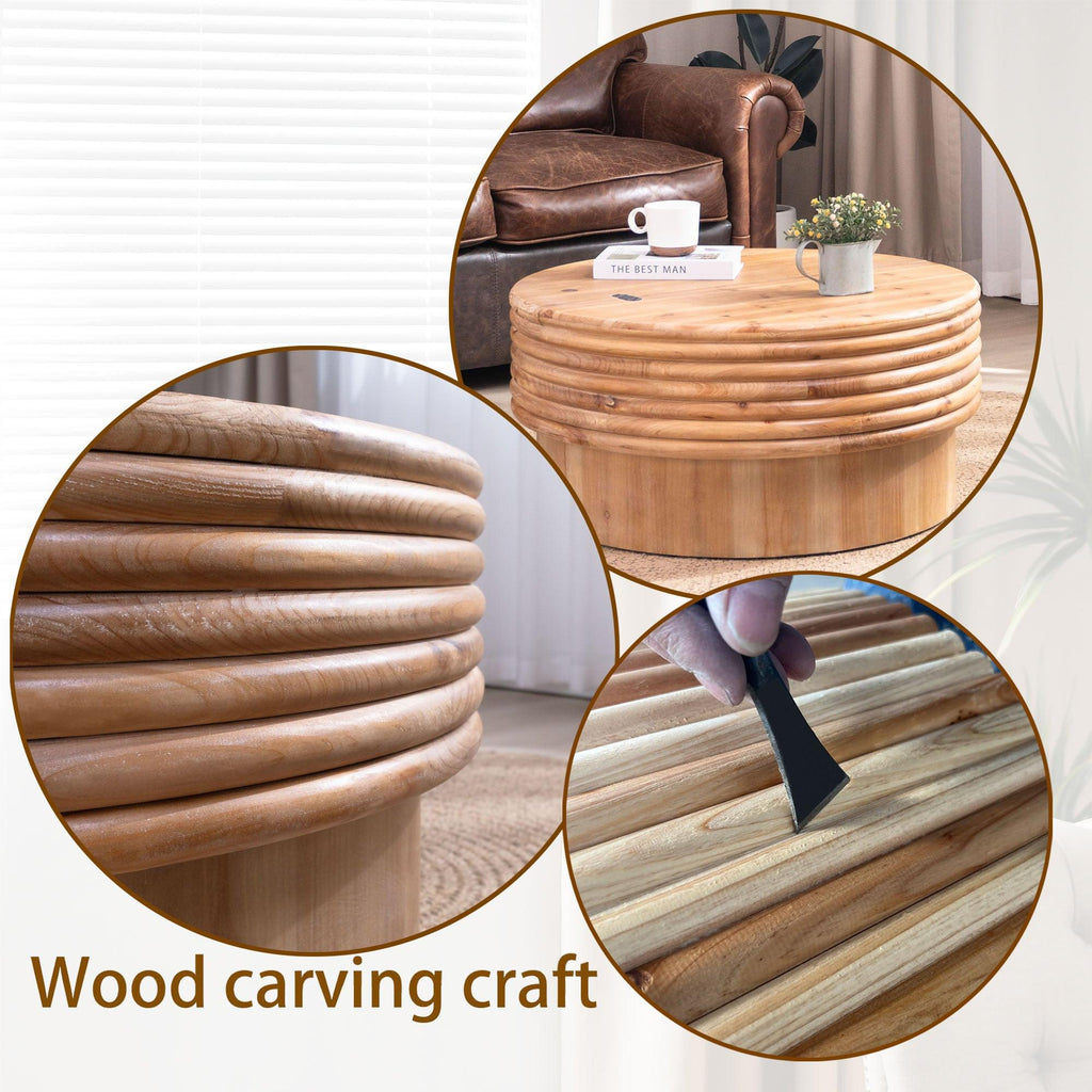 Round Wooden Coffee Table with Hidden Storage – 30.3' Modern Rustic Centerpiece for Living Room,  Natural Finish, Lift-Top Lid,.