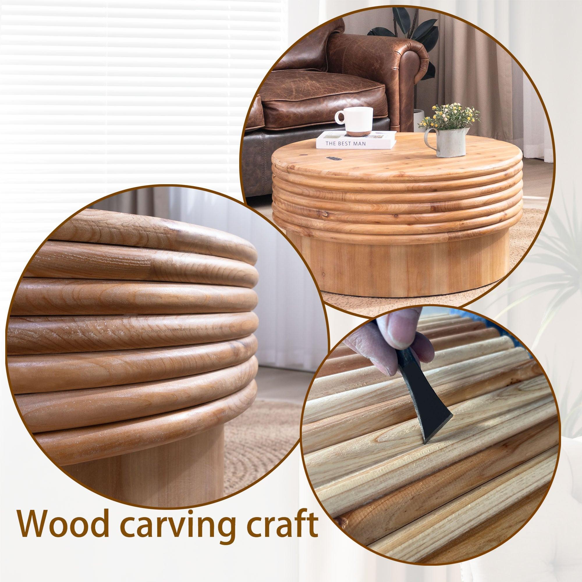 Round Wooden Coffee Table with Hidden Storage – 30.3' Modern Rustic Centerpiece for Living Room,  Natural Finish, Lift-Top Lid,.