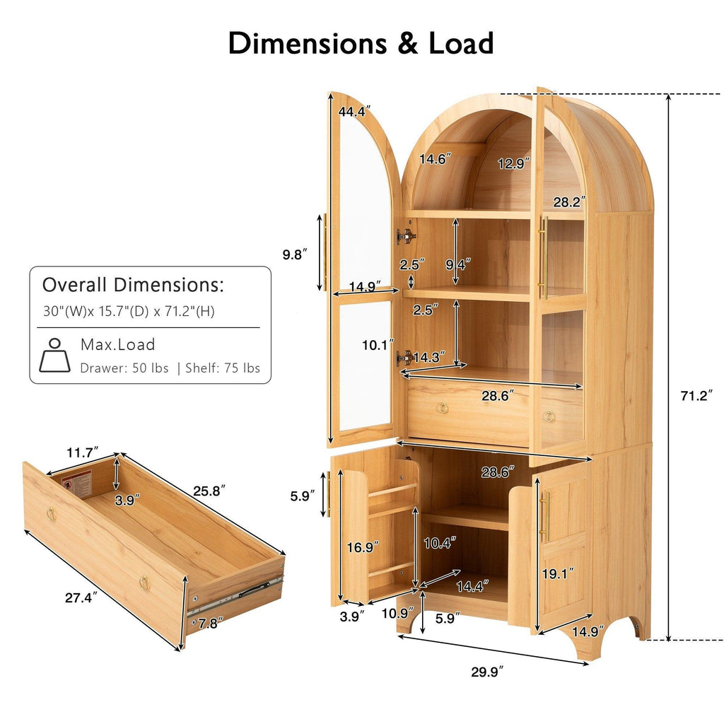 K&K Arched Kitchen Pantry Cabinet for Storage & Organization.