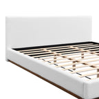 White Boucle Upholstered Bed - King Size with Solid Wood Frame.