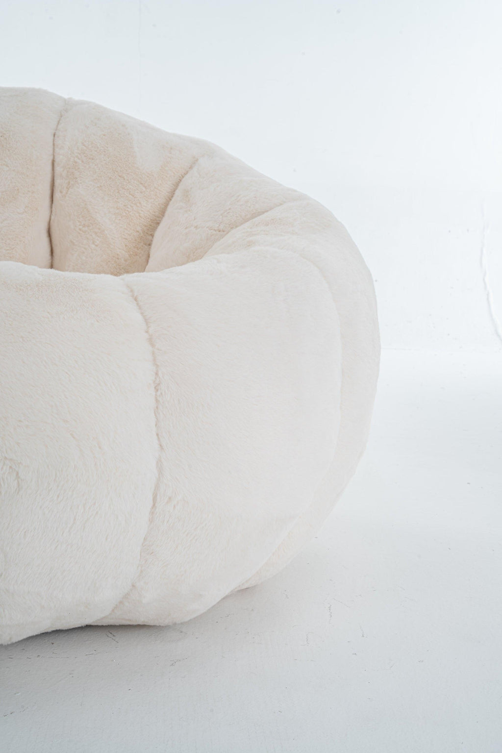 Beige Bean Bag Chair - Floral-Shaped Soft Sofa for Living Room.