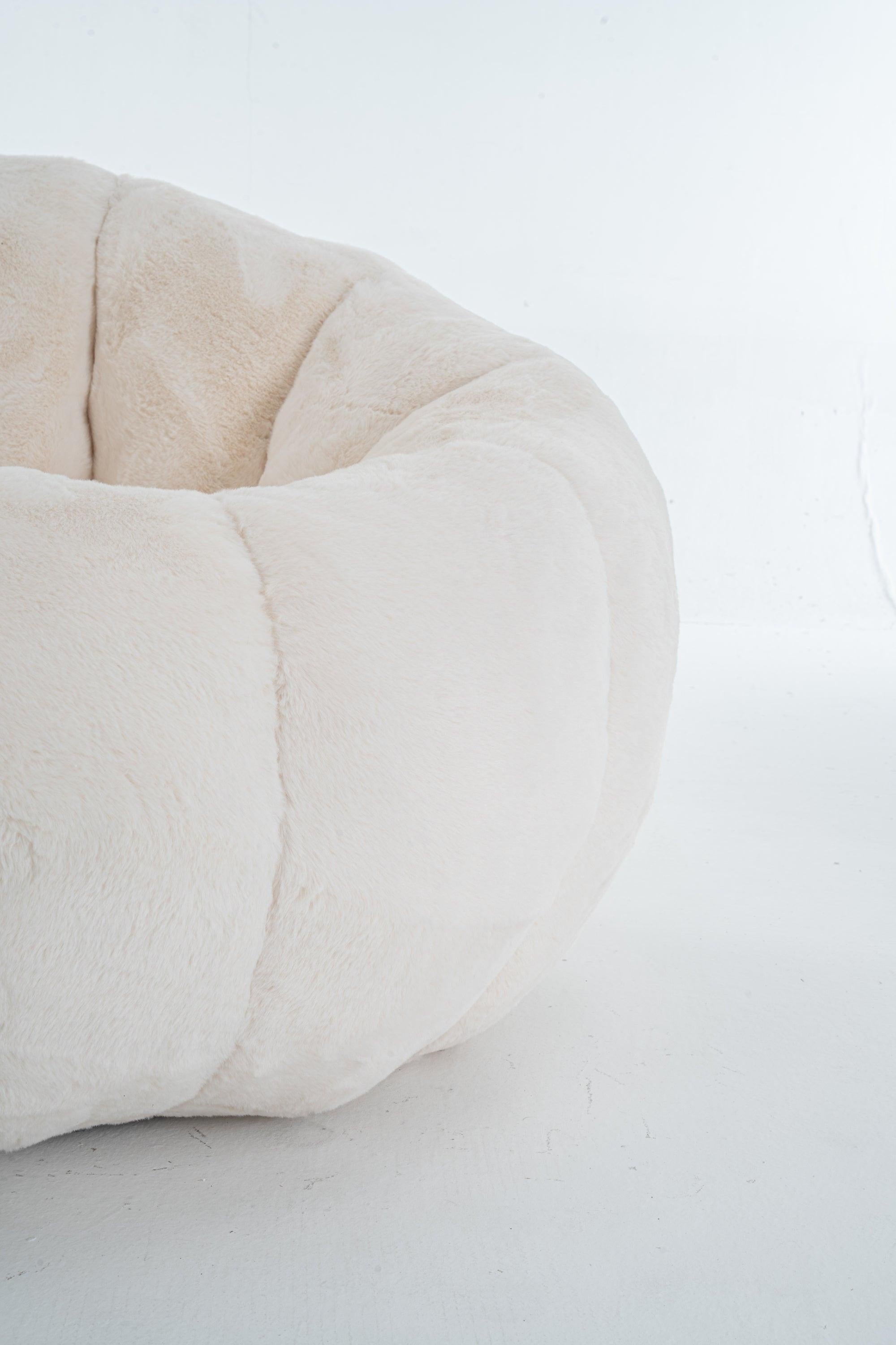 Beige Bean Bag Chair - Floral-Shaped Soft Sofa for Living Room.