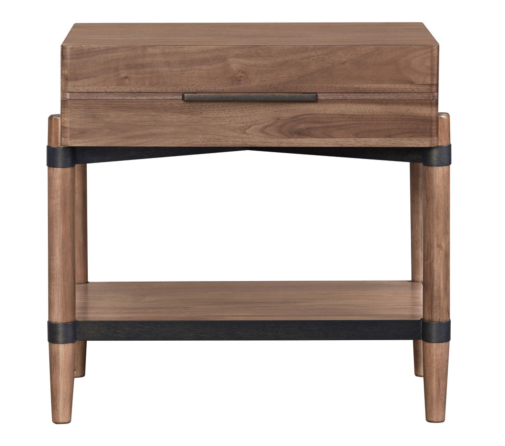 Walnut Finish Nightstand with Drawer and Shelf.