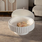 Cream White Round Fluted Storage Table with Lift-Off Lid - 31.5 Inch