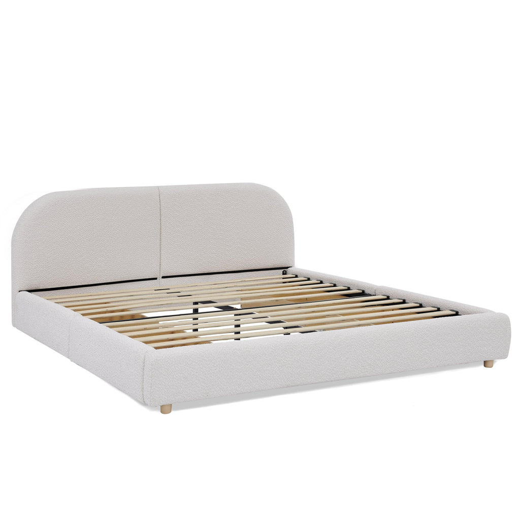 Queen Size Upholstered Bed Frame - Circle Yarn Fabric.