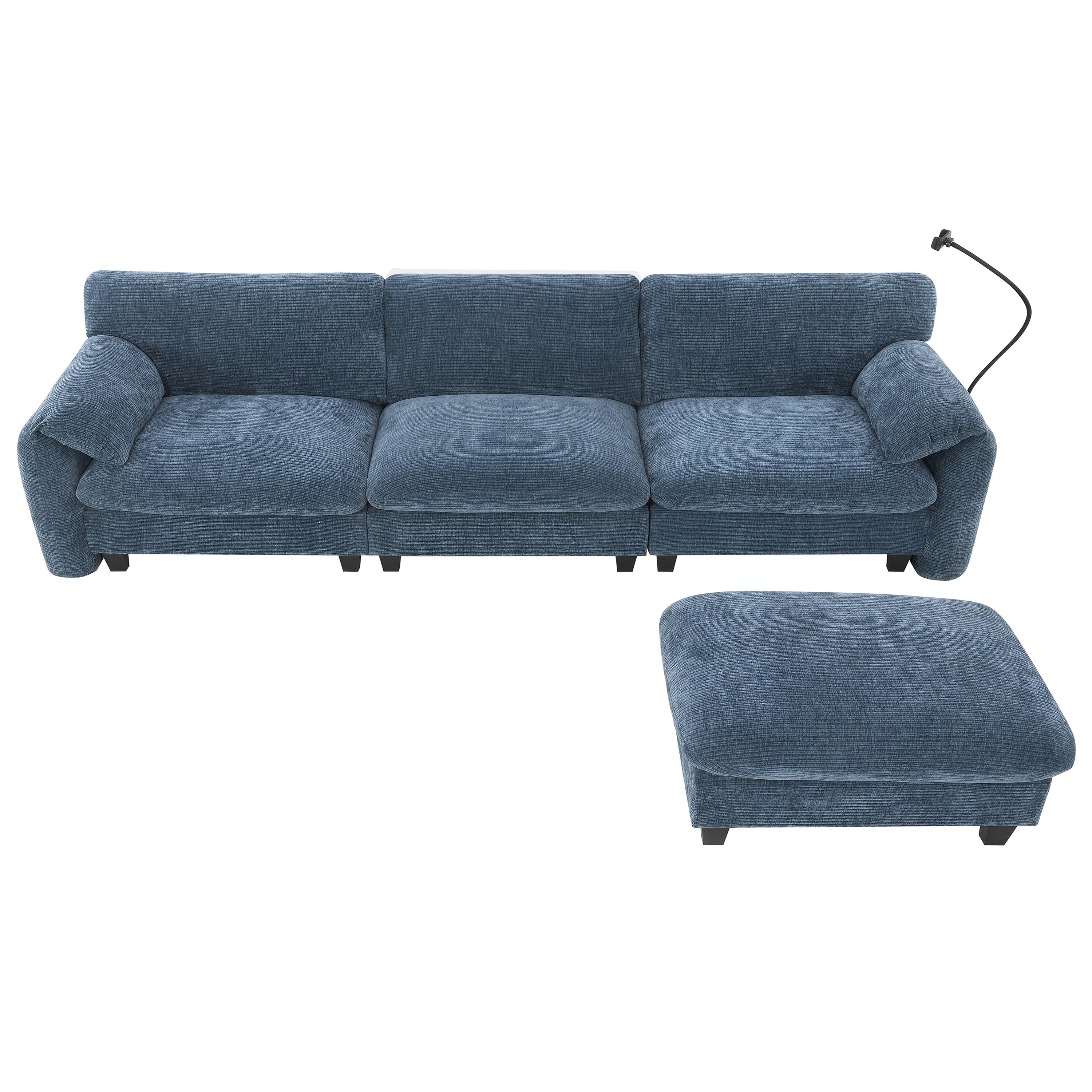 Modular sectional sofa with detached ottoman, showcasing flexible configuration for personalized comfort and room design.