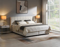 Adonia Beige Chenille Queen Bed with Integrated Storage