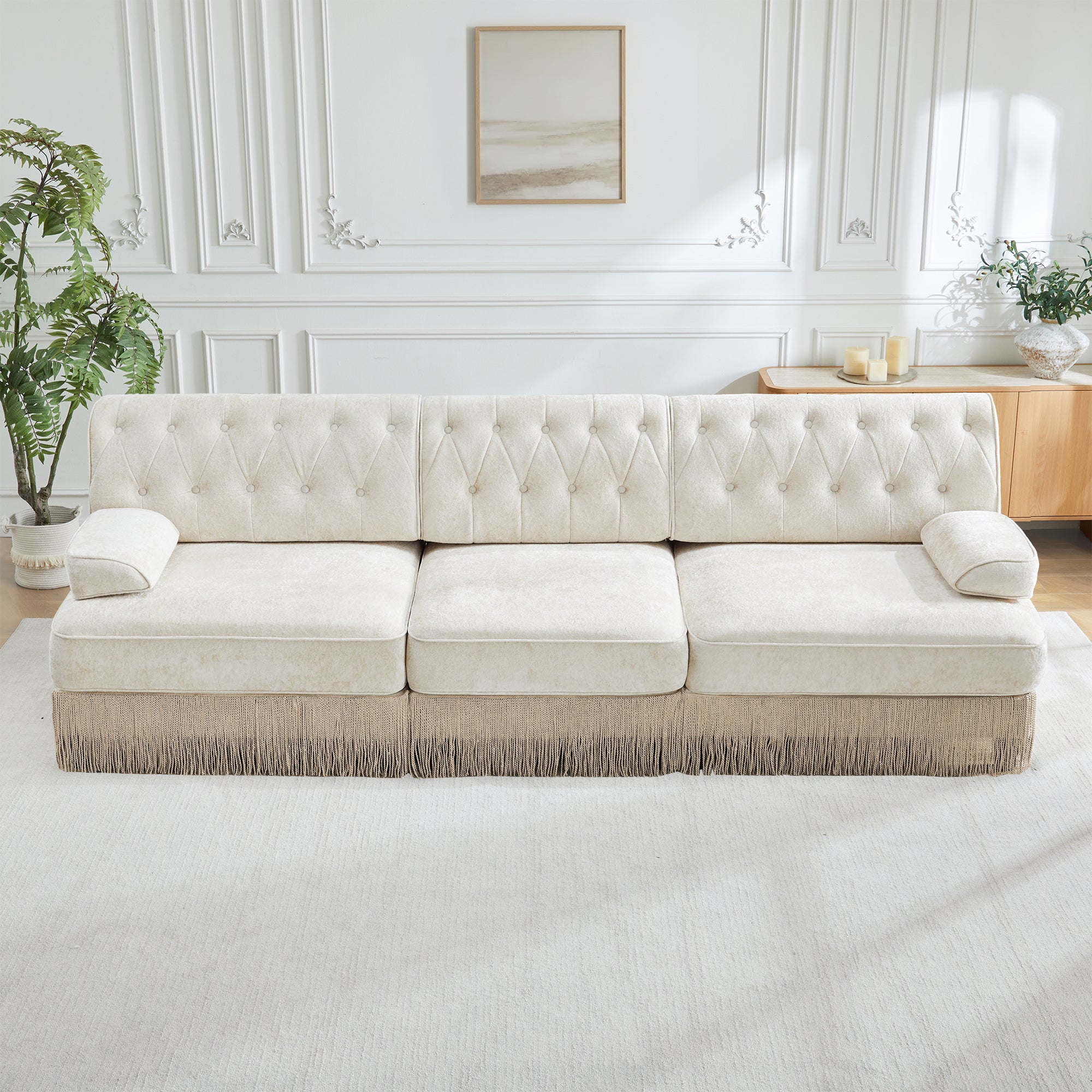 Pet-Friendly Velvet Sofa with Tassel Skirt Design