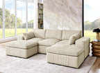 Corduroy Sectional with Ottomans and Large Arms.