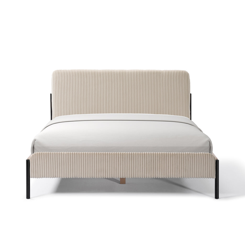 Cream Corduroy Queen Upholstered Bed With Metal Leg