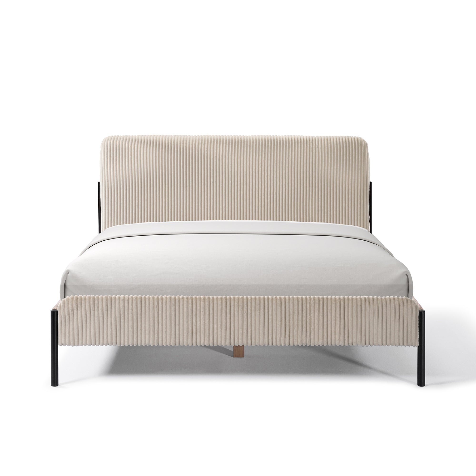 Cream Corduroy Queen Upholstered Bed With Metal Leg