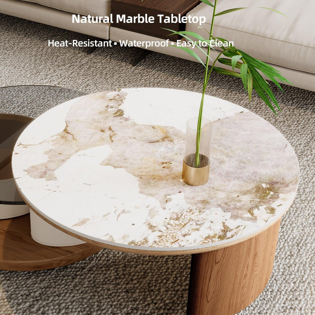 Round Coffee Table Set with Storage and Wheels.