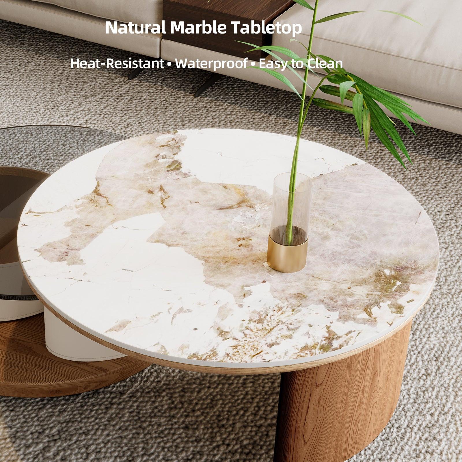 Round Coffee Table Set with Storage and Wheels.