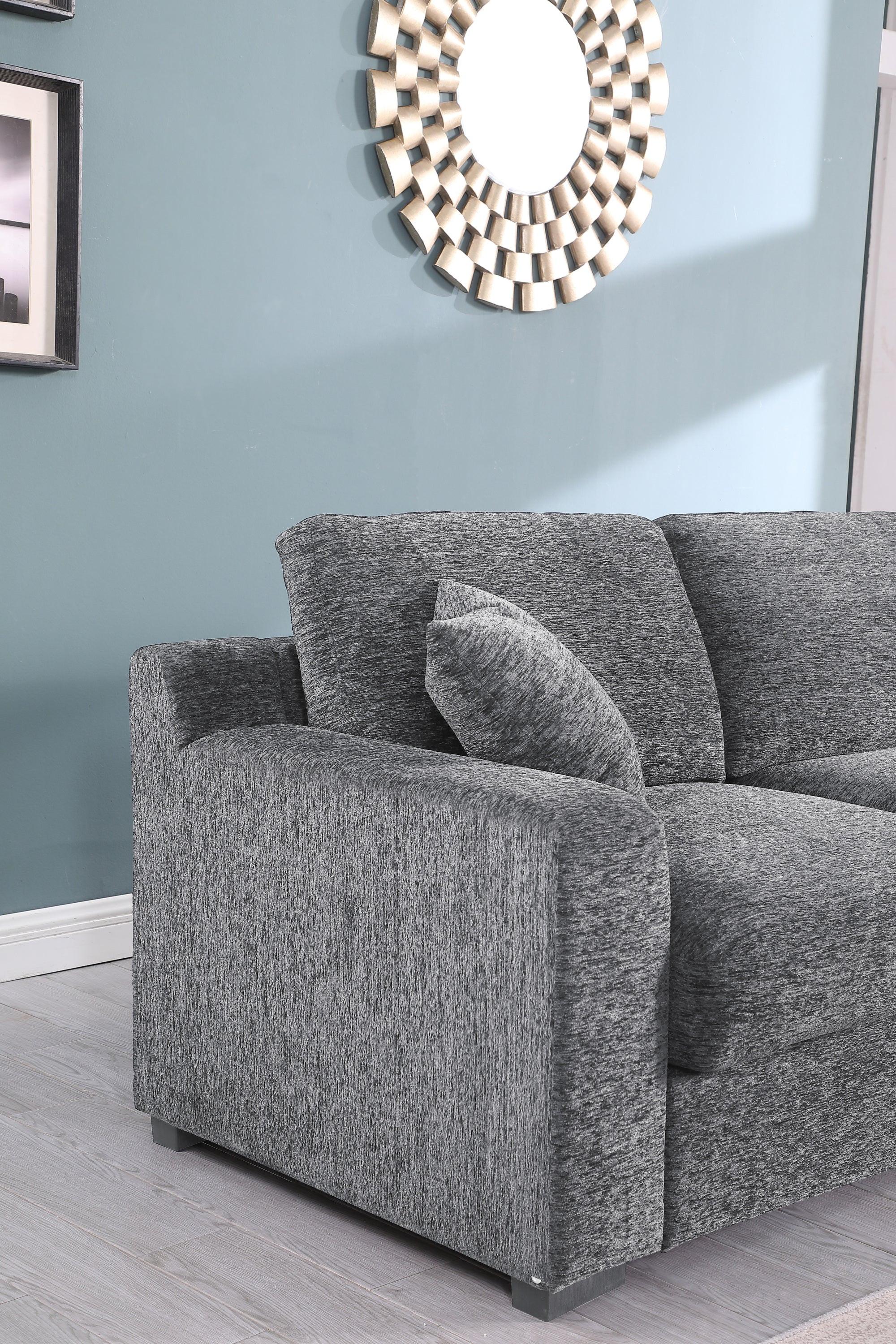 Light Gray Corner Sectional Sofa with Chaise & Cupholders.
