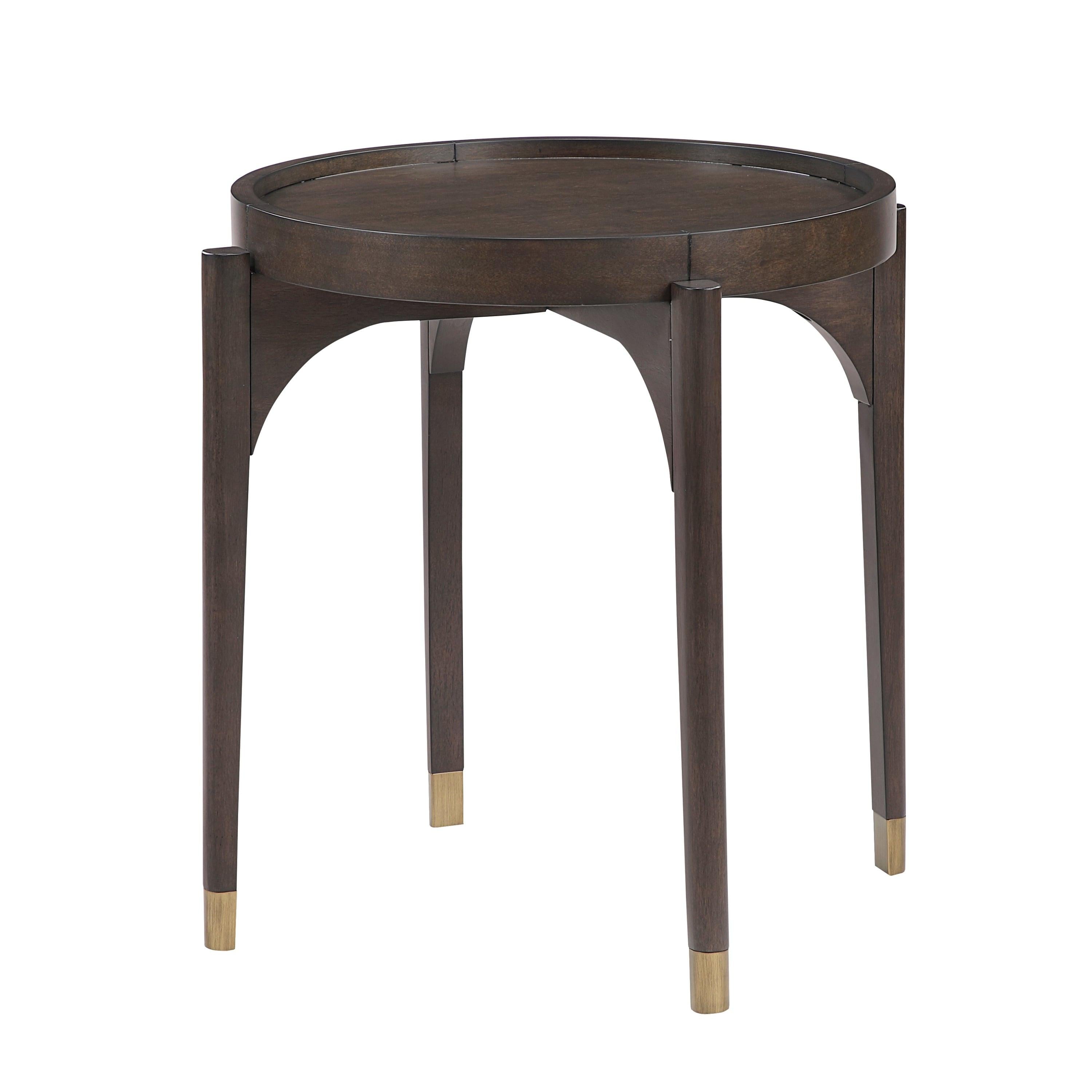 Dark Brown Round End Table with Gold Tip for Living Room.