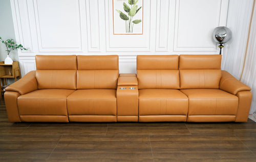 5-Piece Modular Leather Sofa Sectional with Cup Holders.