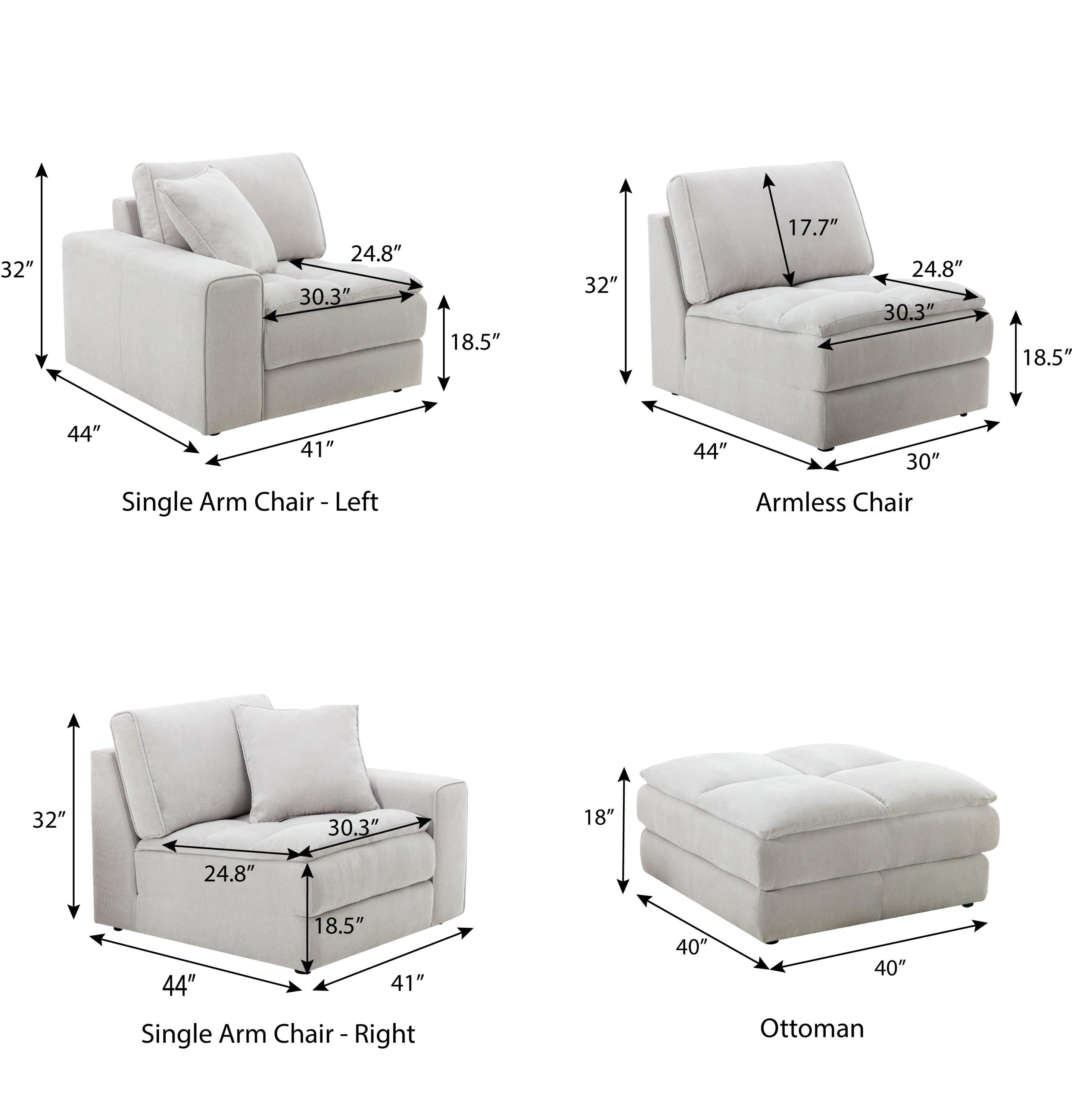 Breton Modern Tufted Sofa with Ottoman in Oyster Grey.