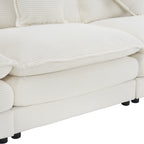 Front cushion detail of Modular Corduroy Sofa Beige - Stylish and Comfortable, highlighting plush padding and ribbed fabric.