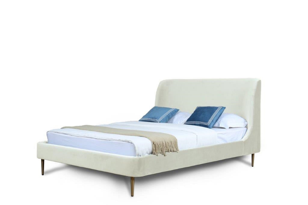 Heather Upholstered Velvet Full Bed in Cream and Gold