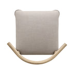 Top-down view of modern counter stool showing cushioned pebble fabric seat and curved wooden backrest for ergonomic support.