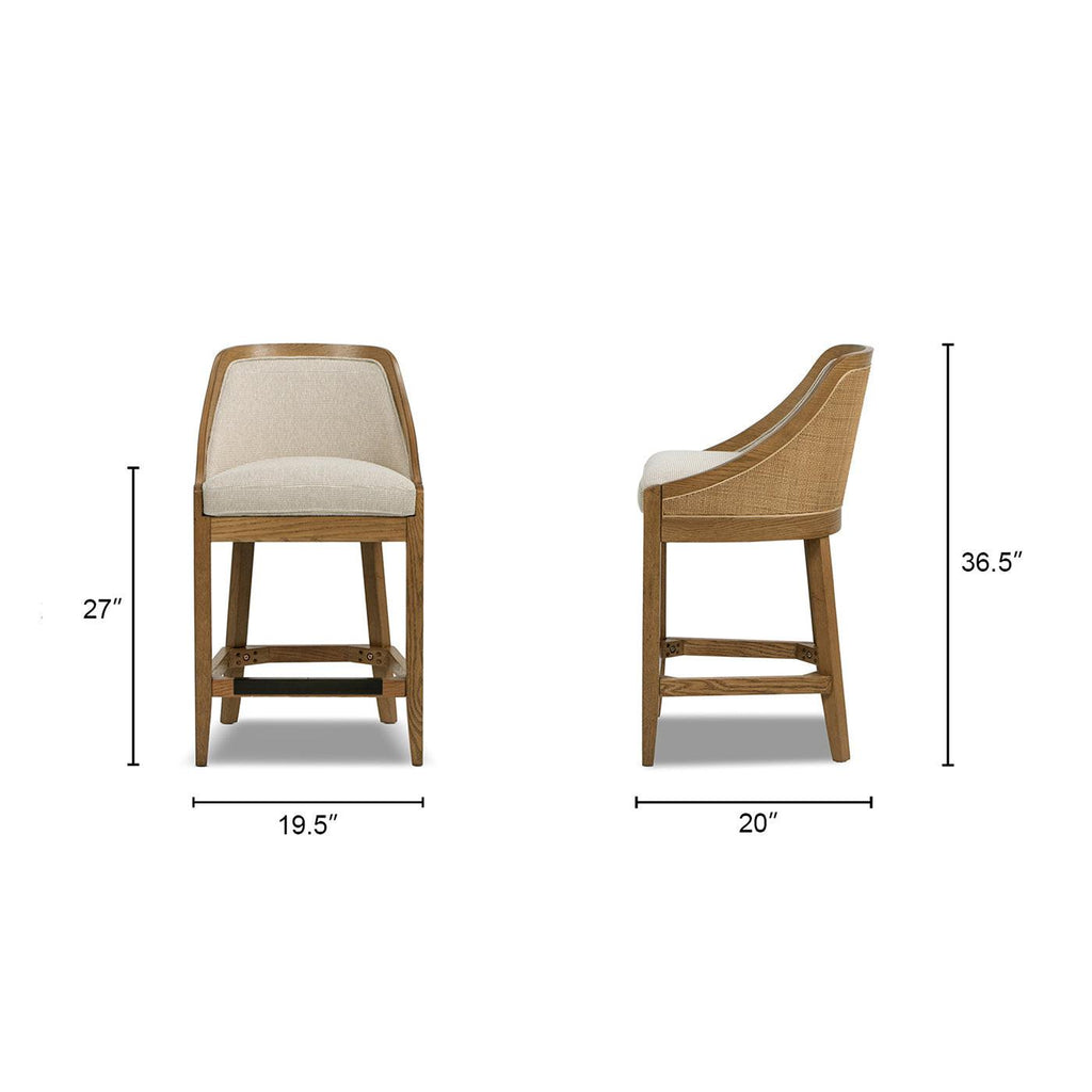 Cane Upholstered Oak Counter Stool - Charleston 27'.