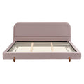 Pink Velvet Bed Frame with Brown Wood Legs - King Size.