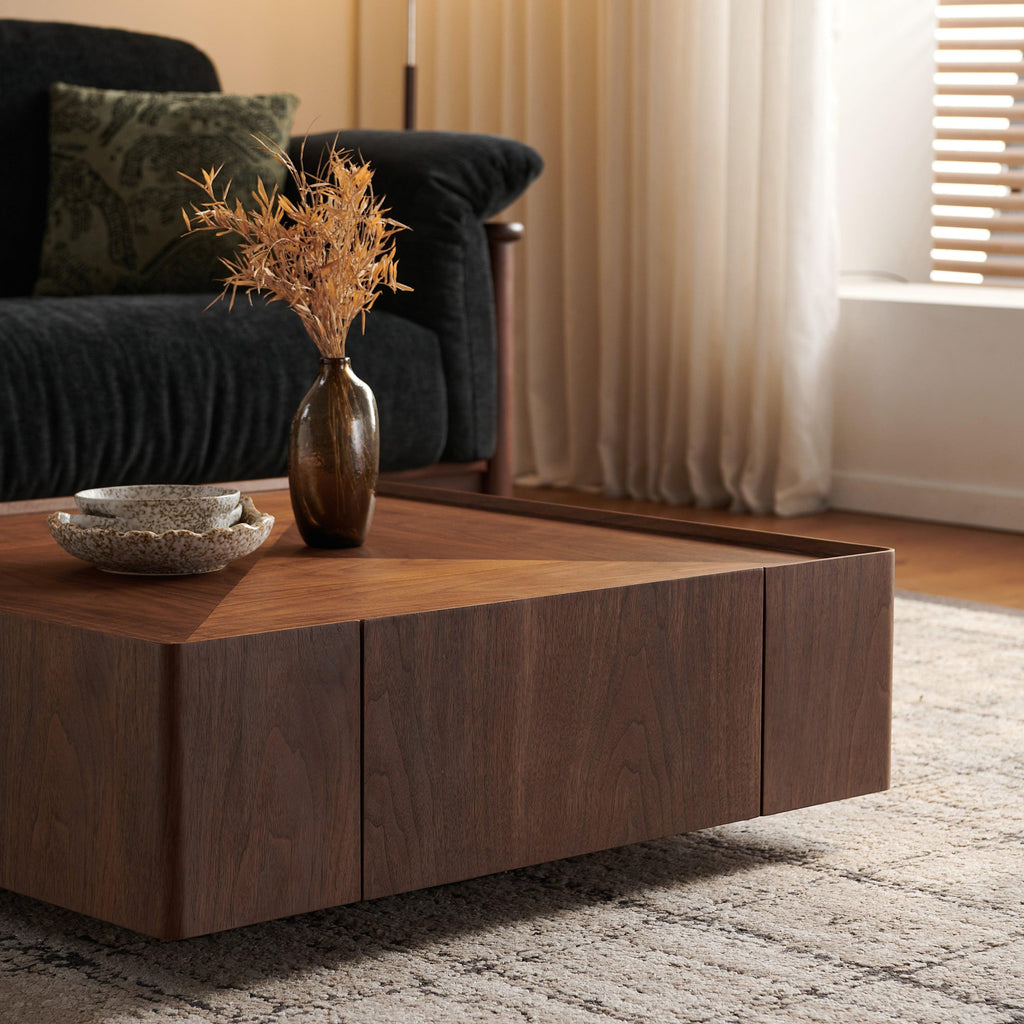 Square Walnut Coffee Table for Living Room.