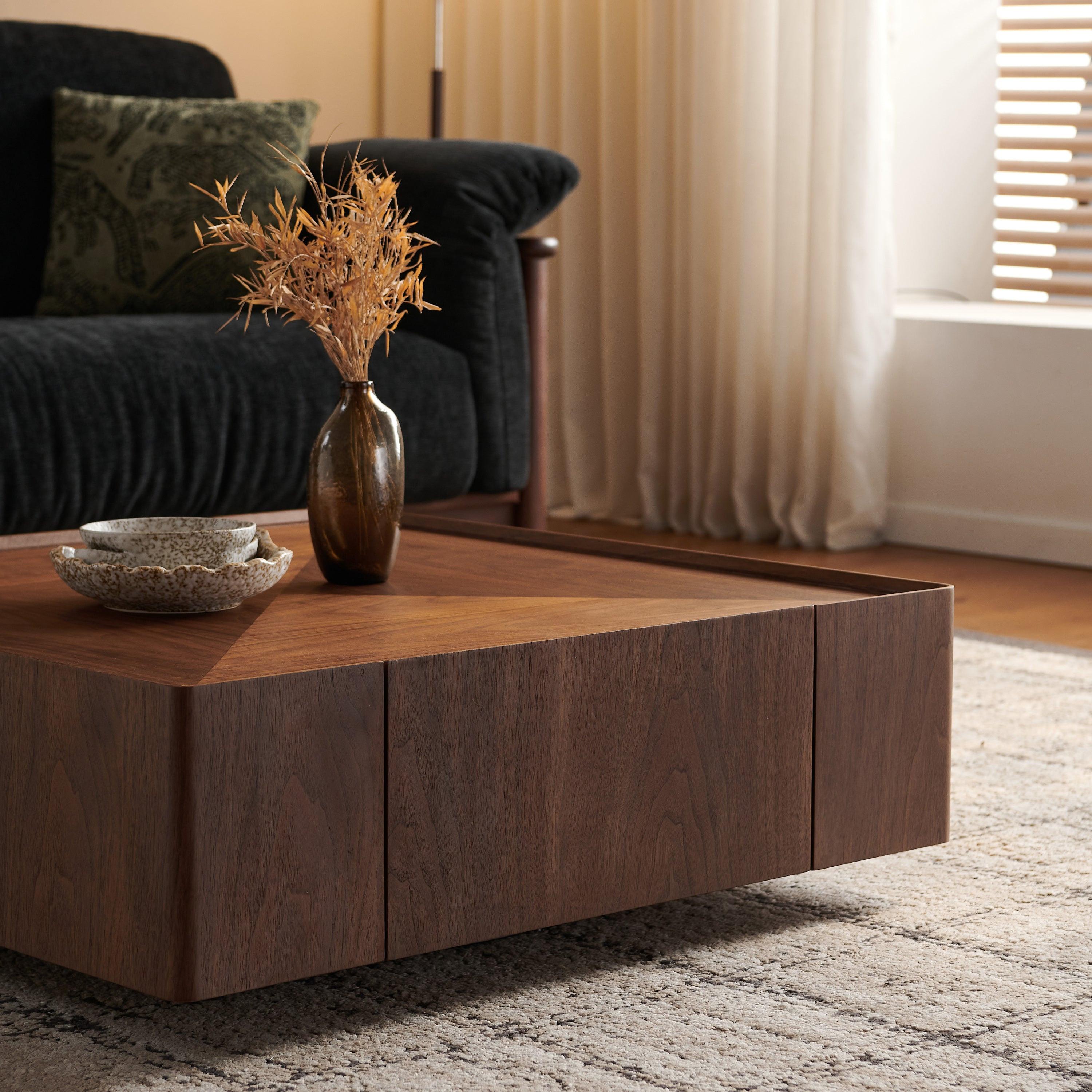 Square Walnut Coffee Table for Living Room.