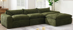 Green 116'' compressed sofa with right chaise and high density foam, placed in a cozy living room with natural light and no assembly.