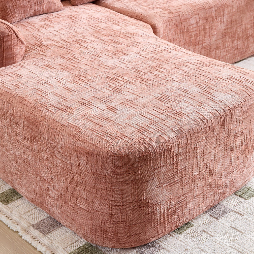 Pink Chenille L-Shaped Sofa Perfect for Living Room.