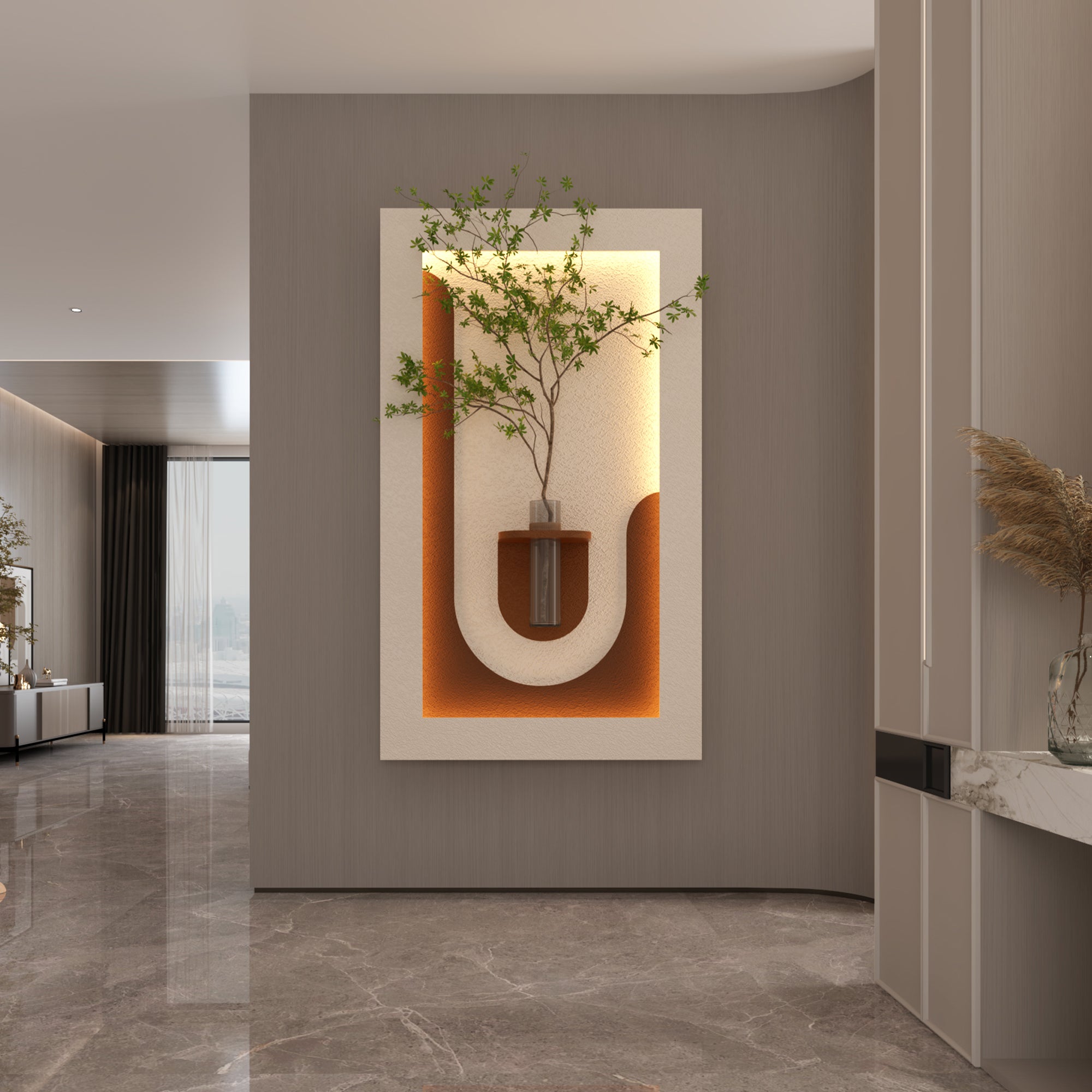 LED Wall Decor with 3-Color LED and Plants