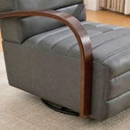 Modern Upholstered 360° Swivel Accent Chair with Solid Wood Armrests, Comfy Channel Tufted Lounge Reading Chair, Gray PU, 30.3'W.