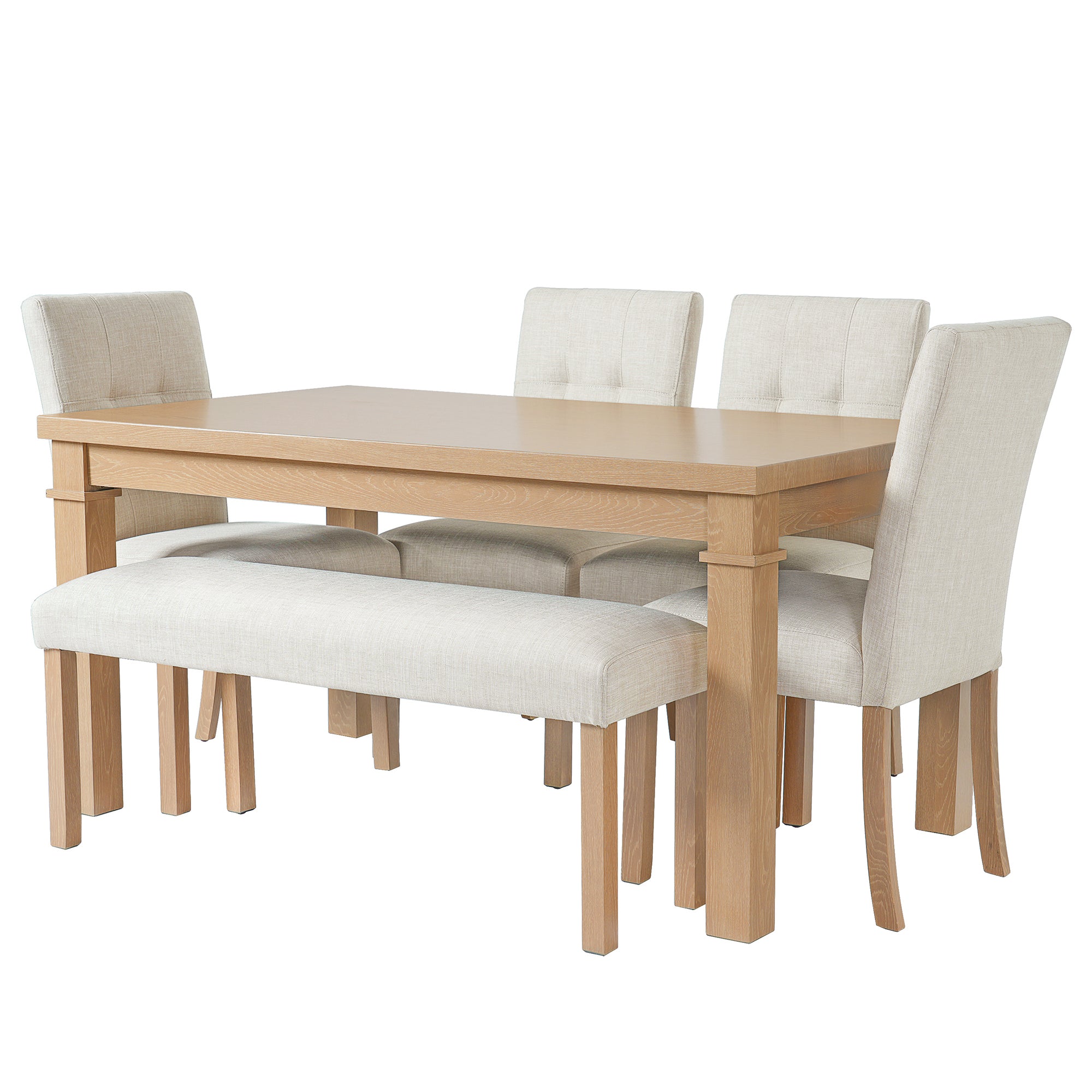 6-Piece Modern Dining Set, Rectangle Kitchen Table with 4 Upholstered Chairs & Bench, Ideal for Dining Room and Living Room, (Easy Assembly, Space Saving)