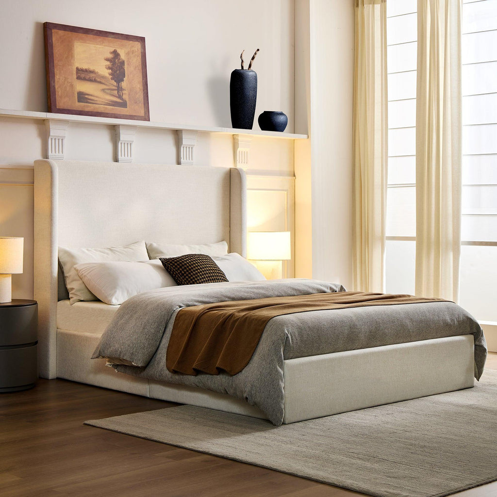 Carmen Upholstered Wingback Bed Frame - Full Size Easy Assembly.