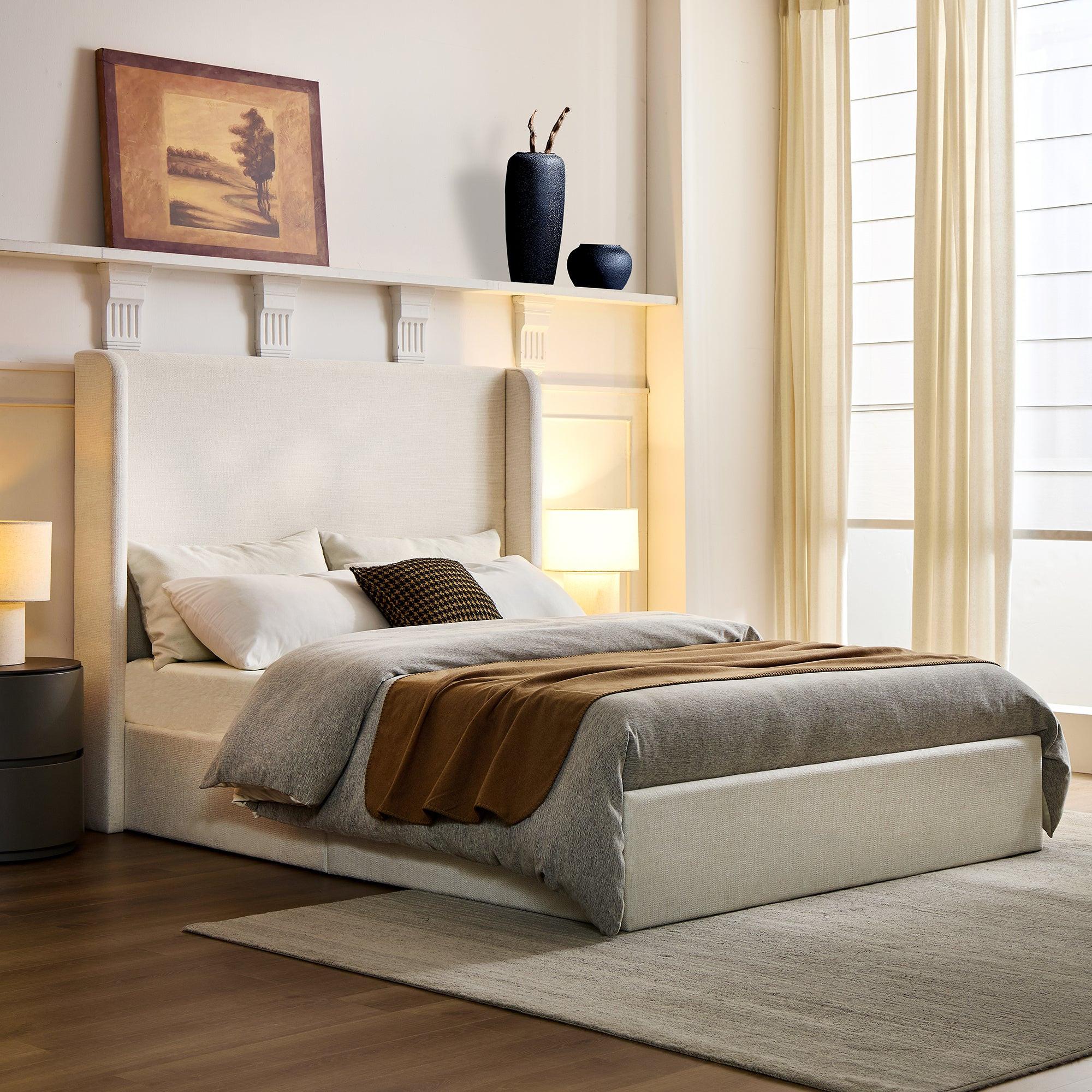 Carmen Upholstered Wingback Bed Frame - Full Size Easy Assembly.