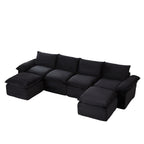 Corduroy Cloud Sofa - Modern Living Room Furniture in a modular L-shape, showcasing soft black corduroy texture and wide seating.