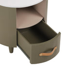 Modern Round Nightstand with Storage Drawer & Shelf.