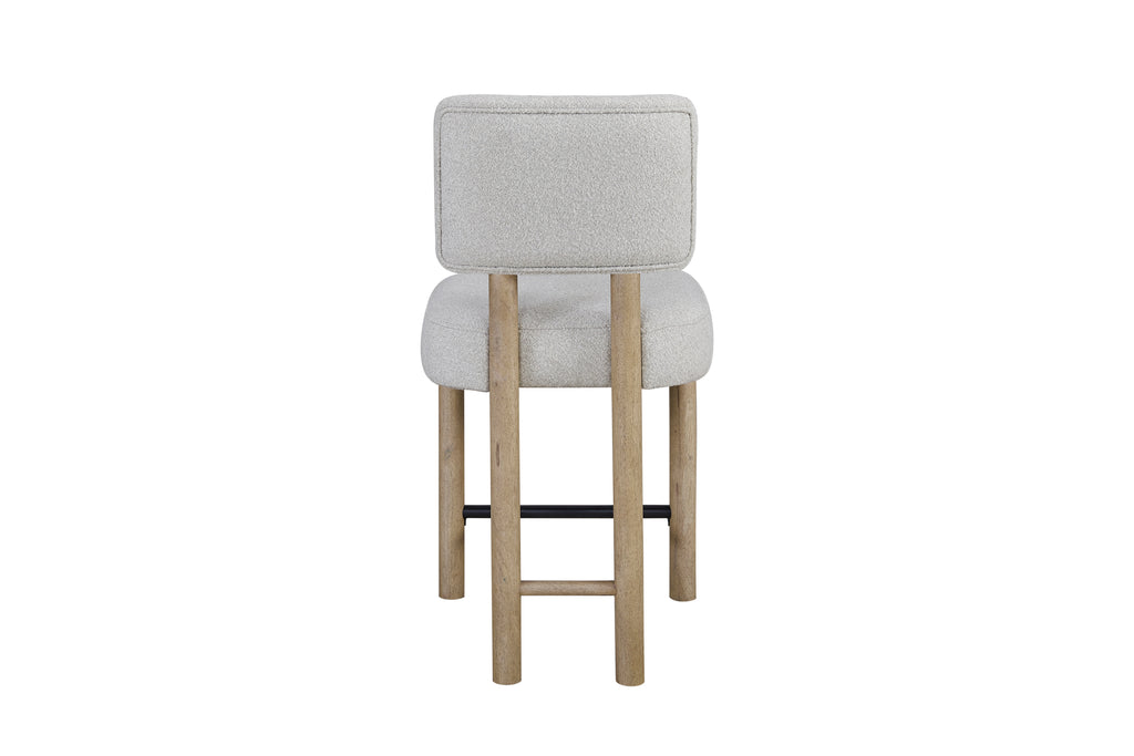 Back view of modern upholstered counter stool with oak finish and durable construction for stylish dining spaces.