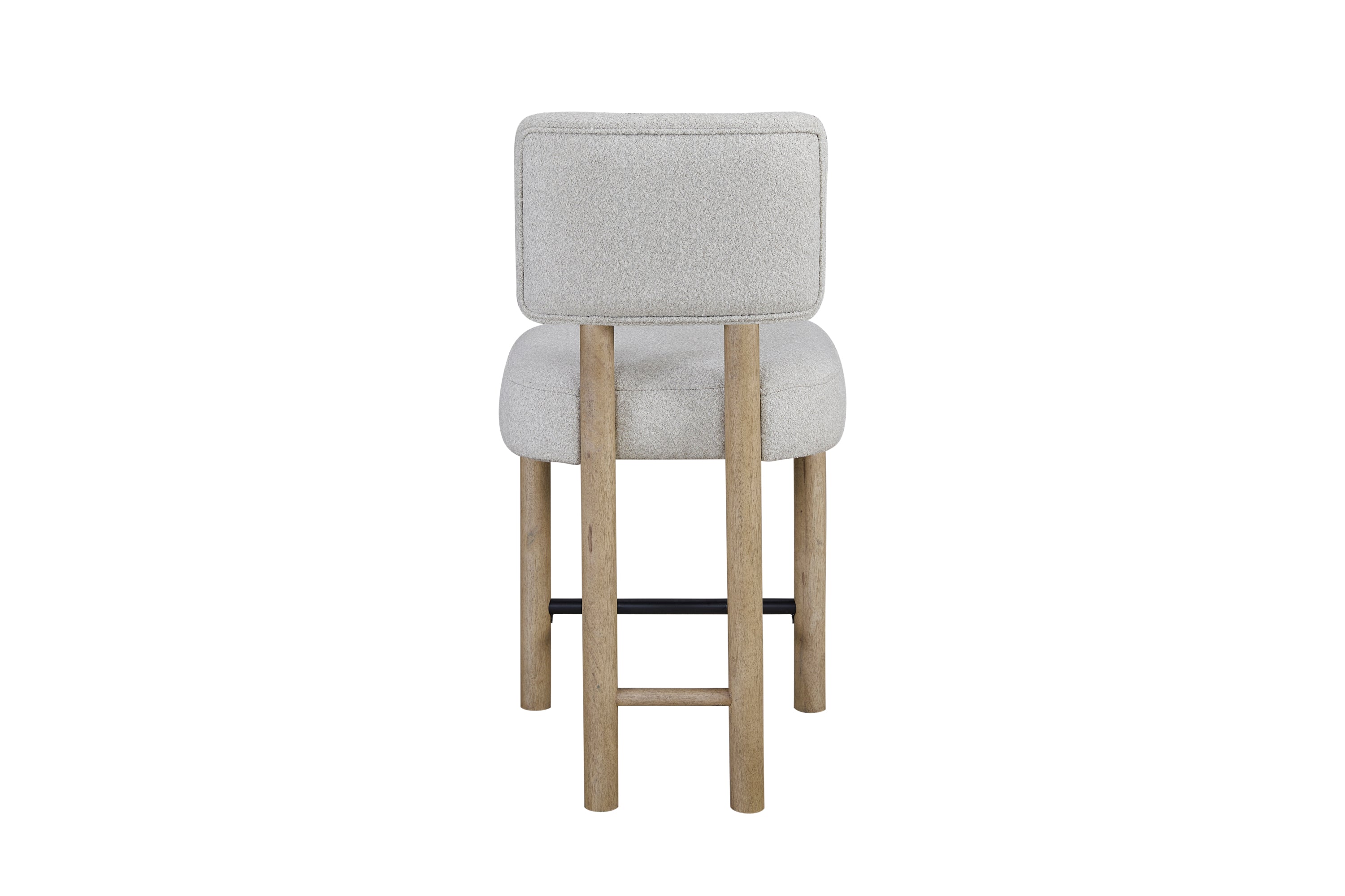 Back view of modern upholstered counter stool with oak finish and durable construction for stylish dining spaces.