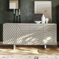 63-Inch White MDF Sideboard with Geometric Door Design