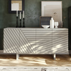 63-Inch White MDF Sideboard with Geometric Door Design