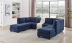 120-Inch Dark Blue Polyester Modular 8-Seater Sectional Sofa