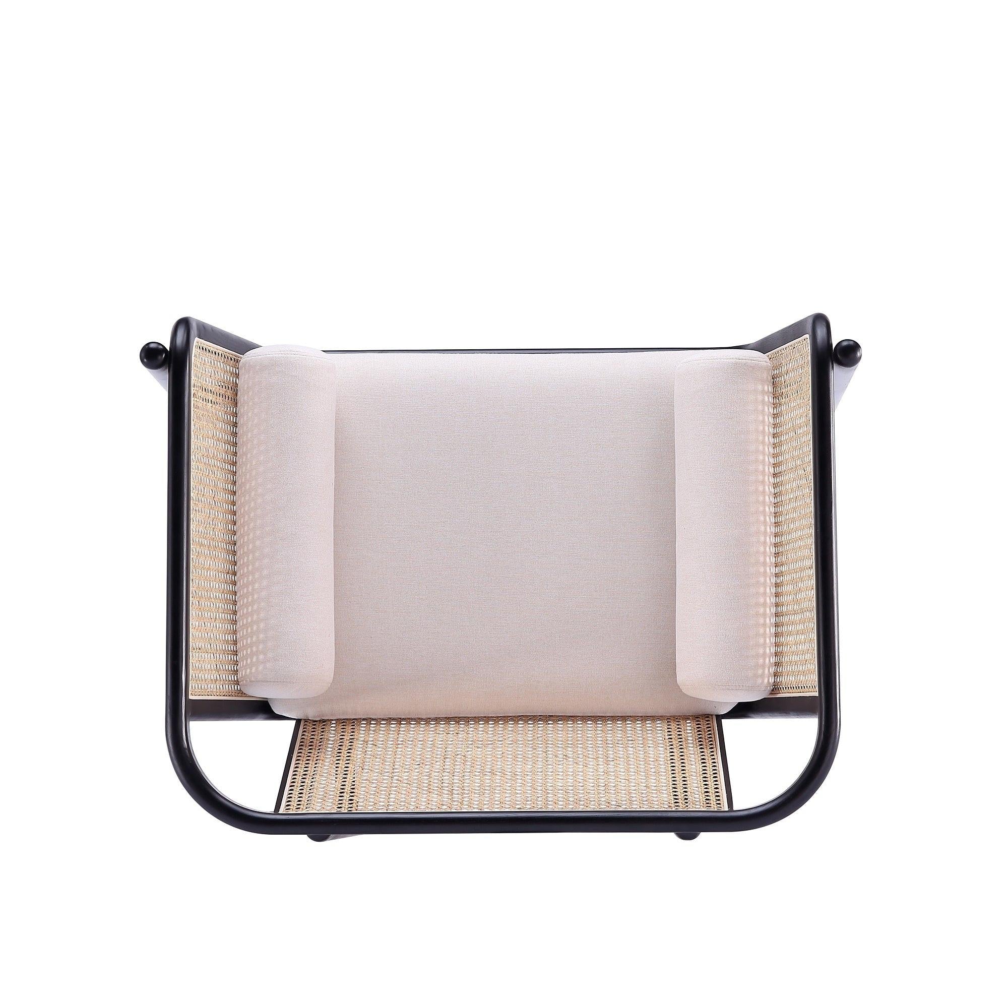 Versailles Cane Wood Accent Armchair in Cream.